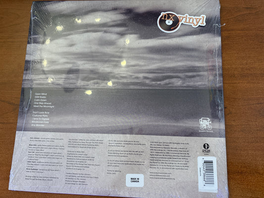 Back cover of a vinyl record with 'nx vinyl' branding on a wooden surface